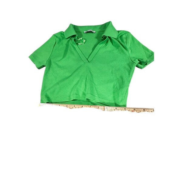 Neon Green Ribbed Polo Crop Top Short Sleeve Zara Size M - Picture 10 of 11